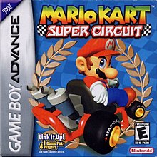 Mario Kart Super Circuit GBA game cartridge, vibrant racing gameplay, classic Nintendo title for Game Boy Advance enthusiasts