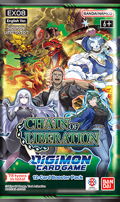 New Ex08 Chains Of Liberation Booster Pack for Digimon TCG, collectible card game expansion pack, sealed.