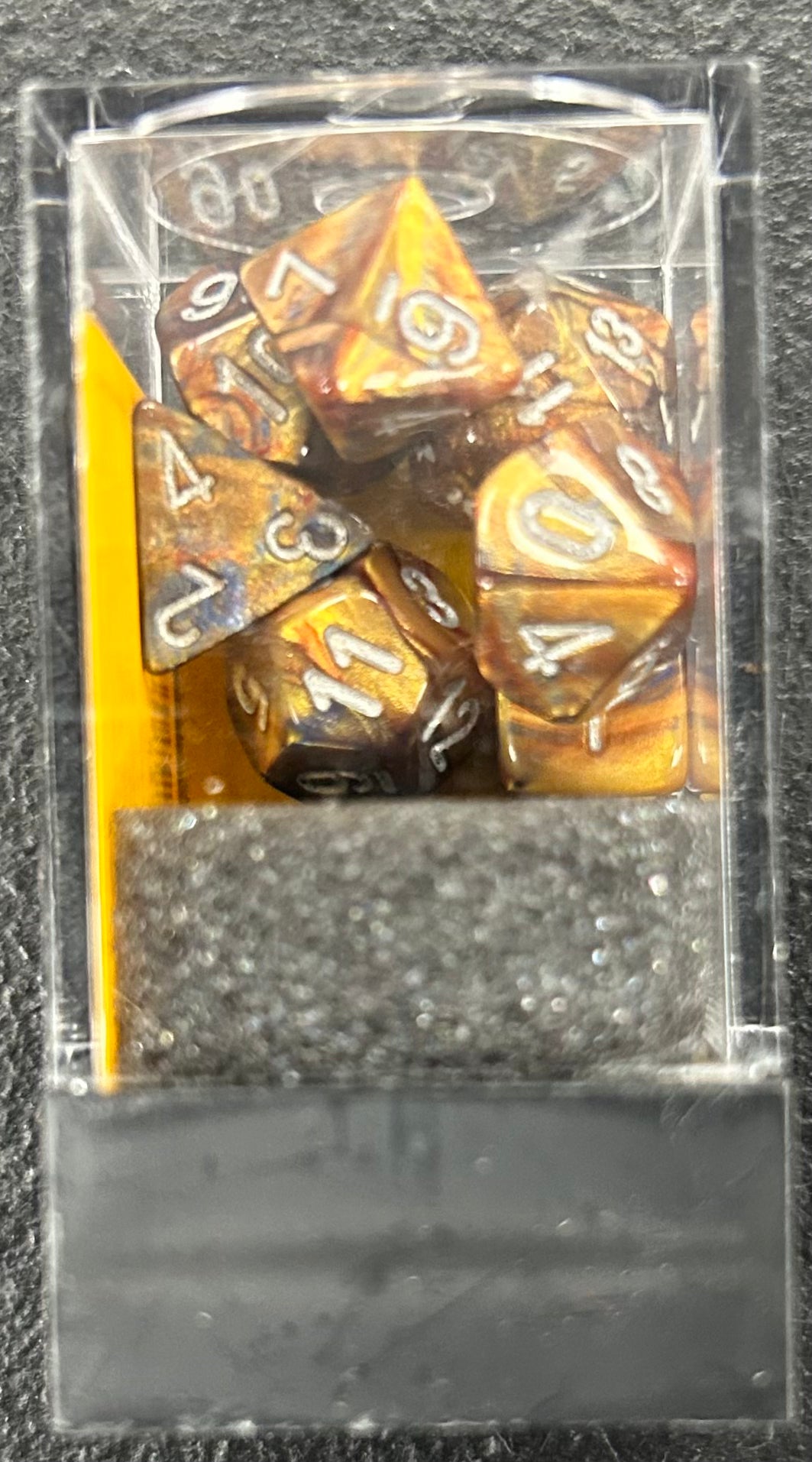 Chessex Mini 7 Dice Block in vibrant translucent red, polyhedral RPG dice set for gamers