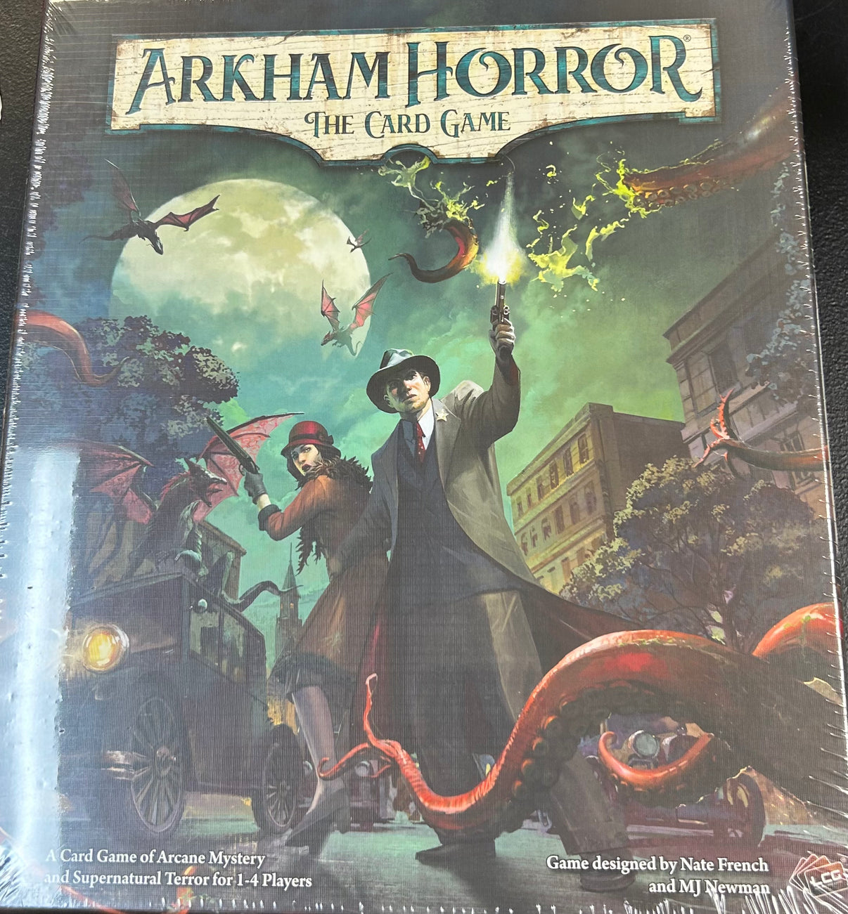 Arkham Horror the Card Game, strategy deck-building game for horror fans, 1-4 players, cooperative gameplay