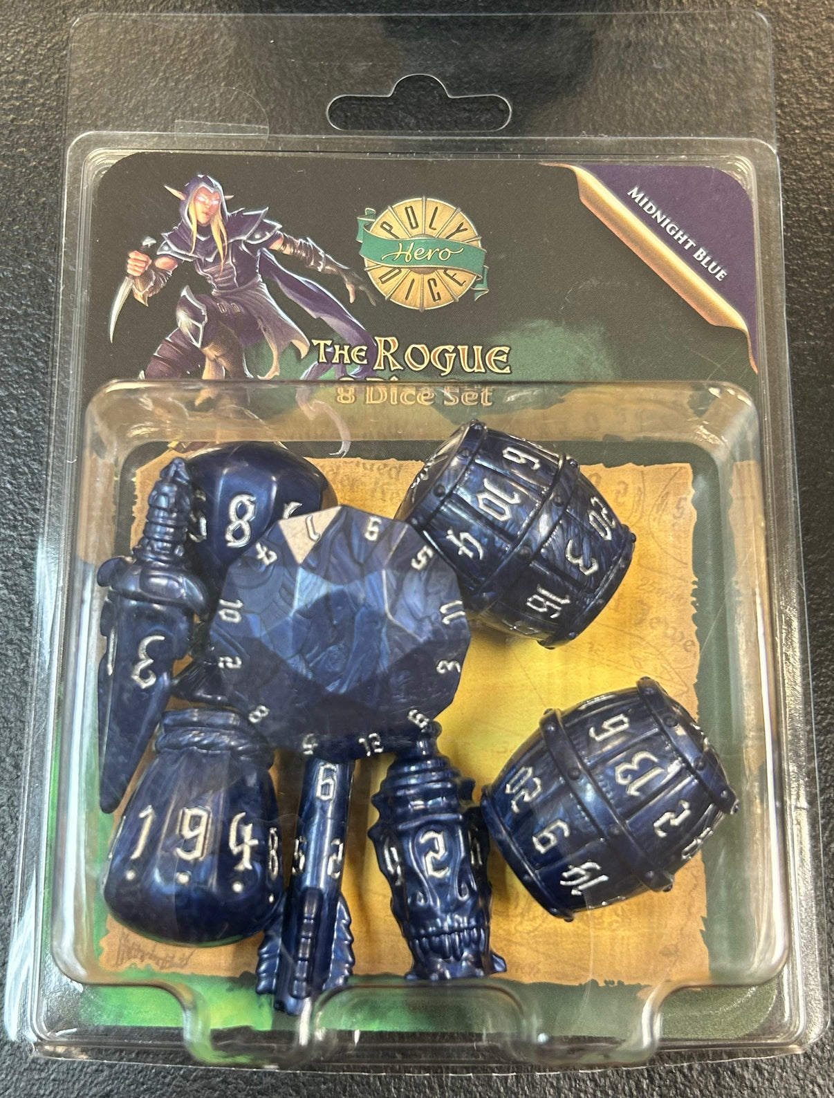 PolyHero Class 8 Dice Sets in vibrant colors, premium quality for tabletop RPGs, includes d20 & d6, collectible design