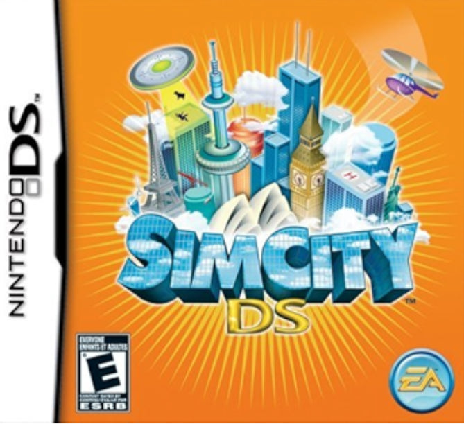 Sim City DS strategy game cartridge for Nintendo DS, vibrant city-building cover art, family-friendly entertainment