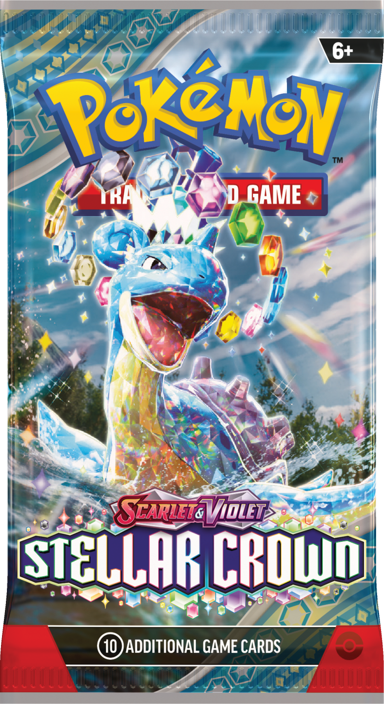 New Stellar Crown Booster Pack Pokemon, collectible card game expansion, sealed package