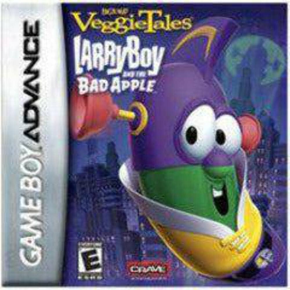 Veggietales Larry Boy and the Bad Apple GBA game cartridge, colorful action-adventure for kids
