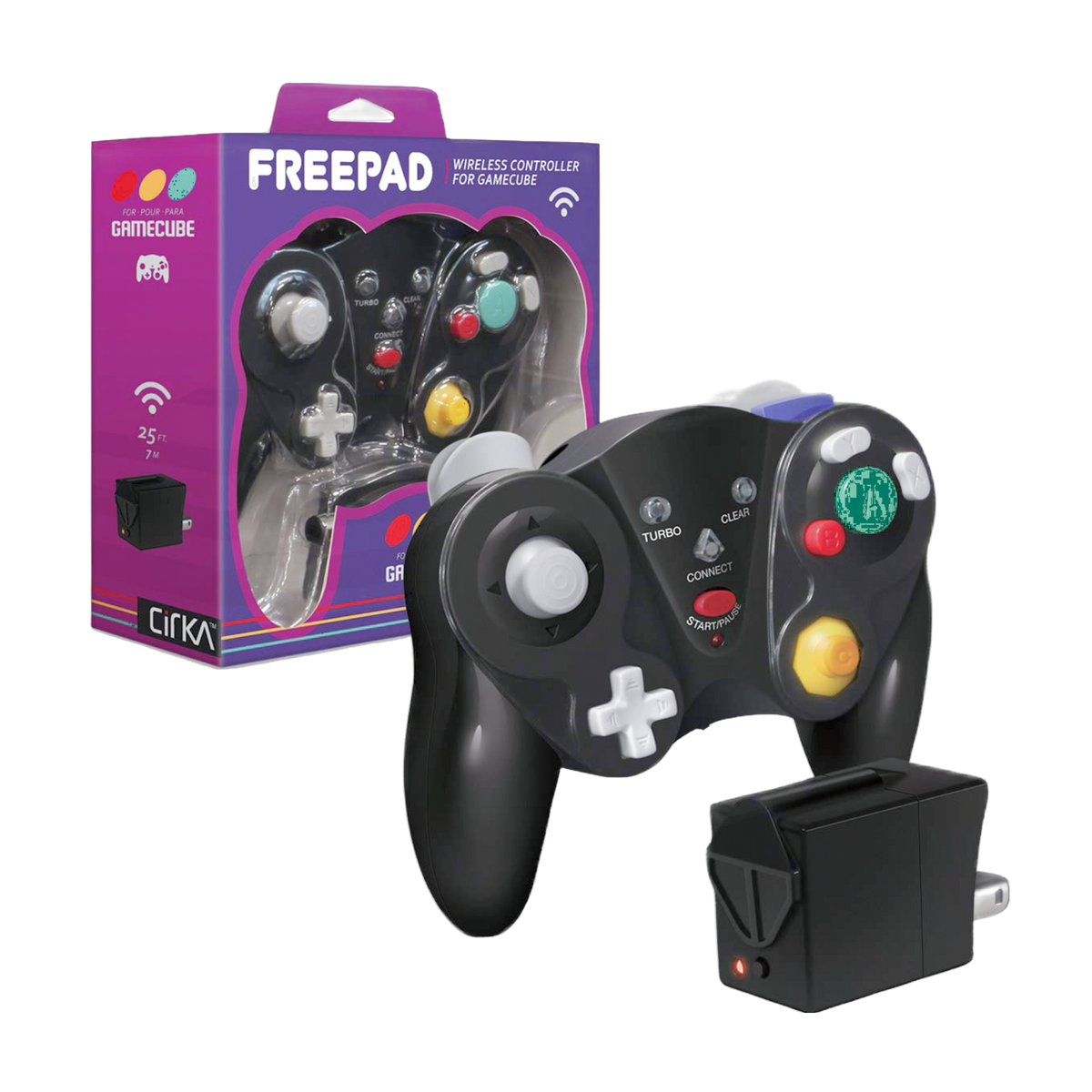 Buy new Cirka Freepad Wireless Controller for Gamecube, sleek black design, ergonomic grip, long battery life
