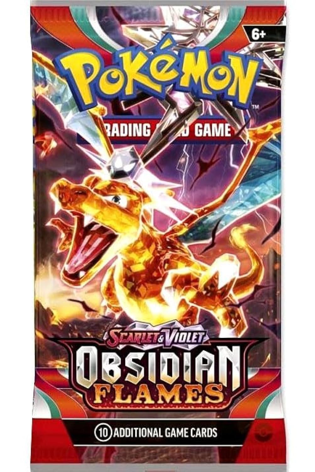 New Obsidian Flames Booster Pack for Pokemon collectors, featuring rare holographic cards, sealed package