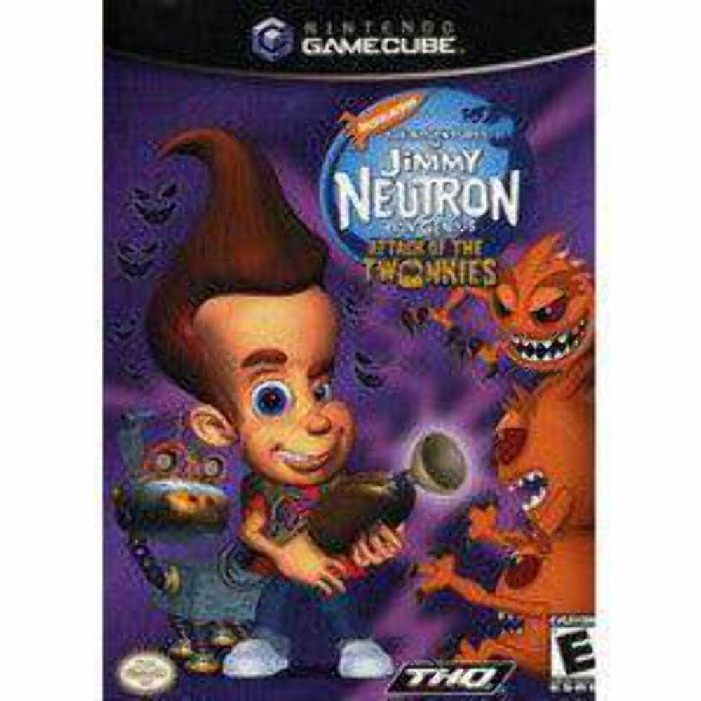 Gamecube game "The Adventures Of Jimmy Neutron Boy Genius: Attack Of The Twonkies" cover art featuring vibrant action scenes