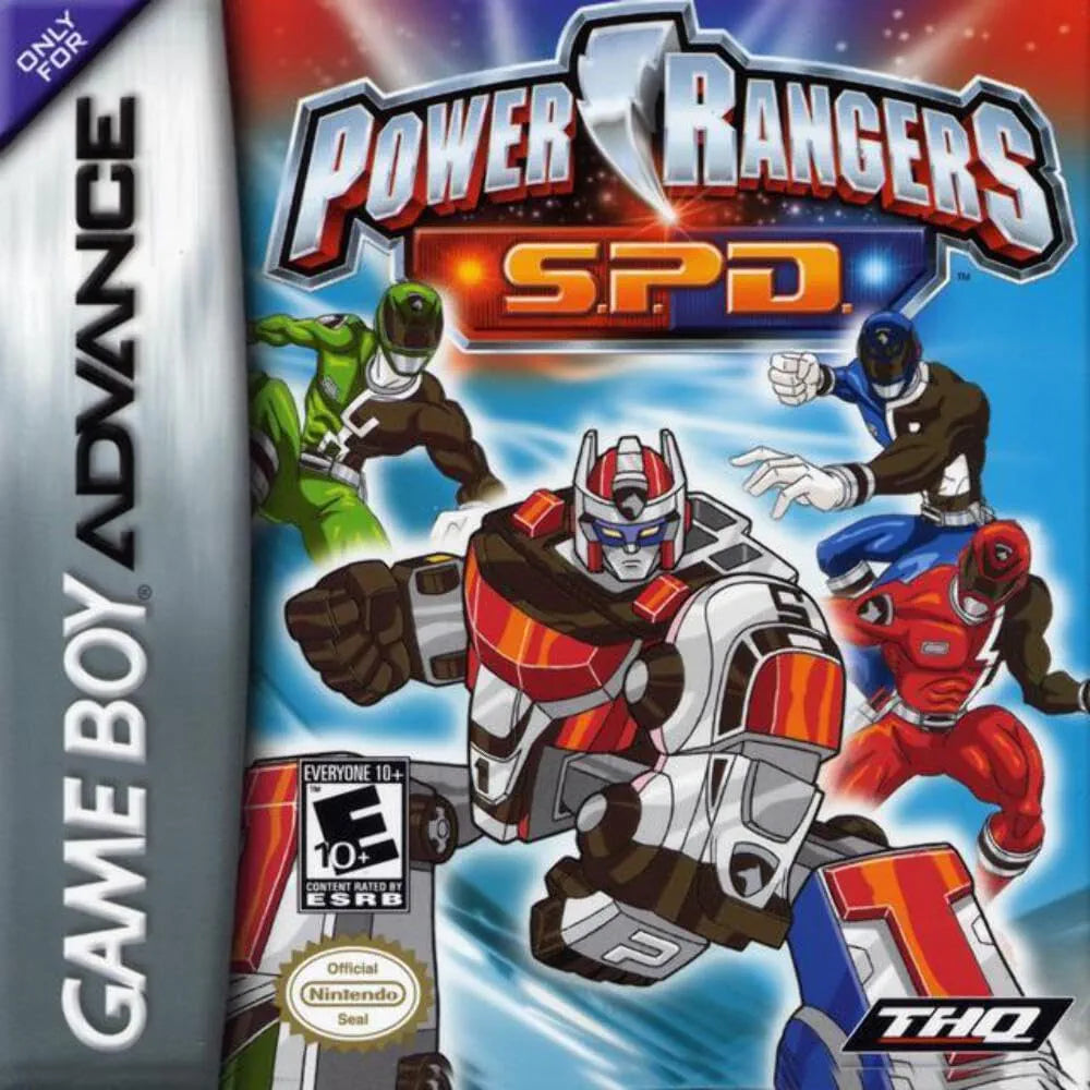 Power Rangers SPD - GBA game cartridge for Game Boy Advance featuring SPD team artwork and retro action platformer gameplay.