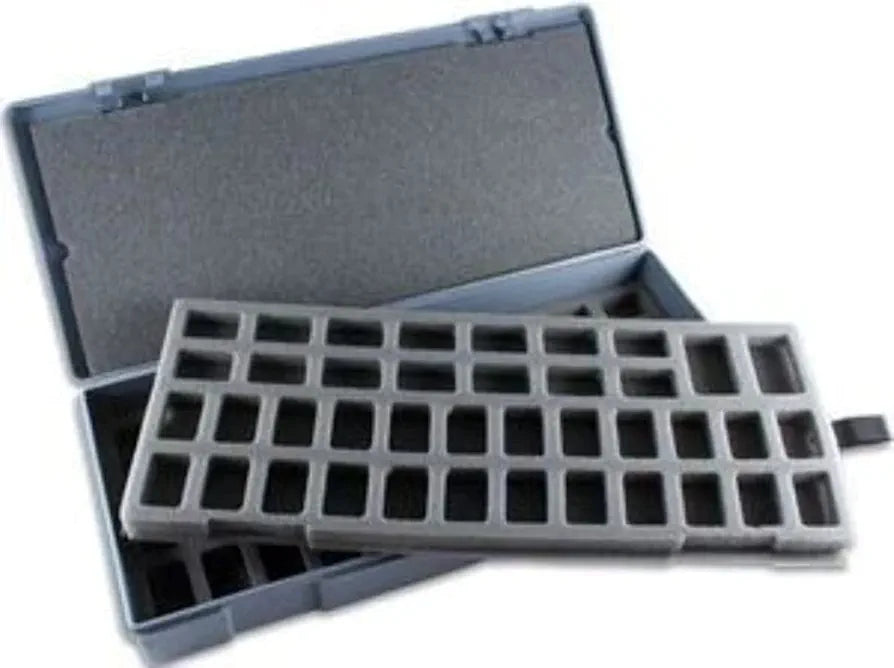 Chessex Figure Storage Box (80) in black, durable plastic for miniatures, secure snap closure, ideal for gamers