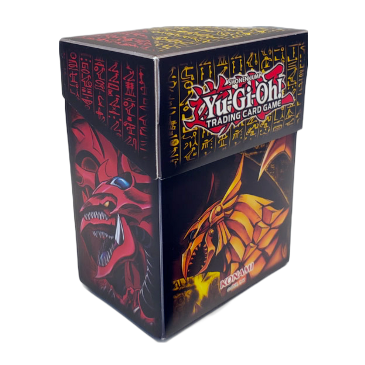 Yugioh Deck Box in durable black leather with magnetic closure for card protection, ideal for gamers