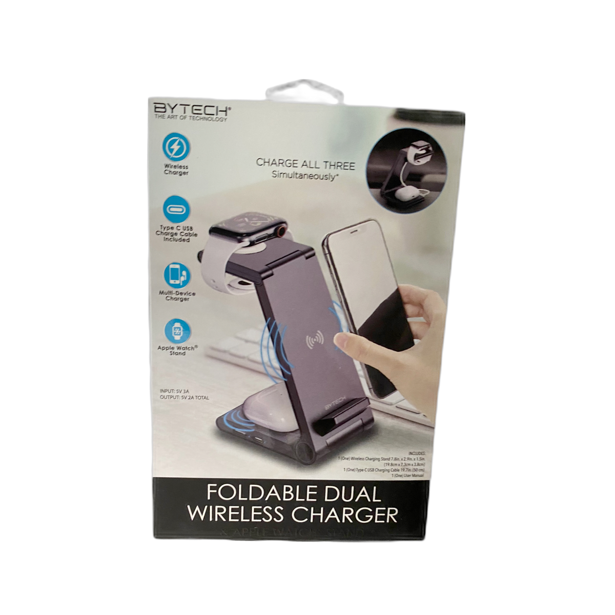 Black Foldable Dual Wireless Charger from Bytech, compact design, USB-C, for smartphones & tablets